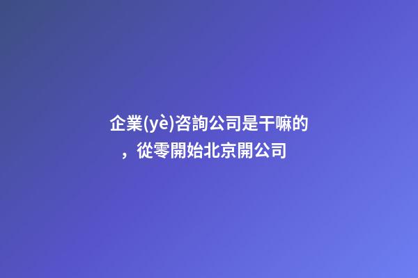 企業(yè)咨詢公司是干嘛的，從零開始北京開公司